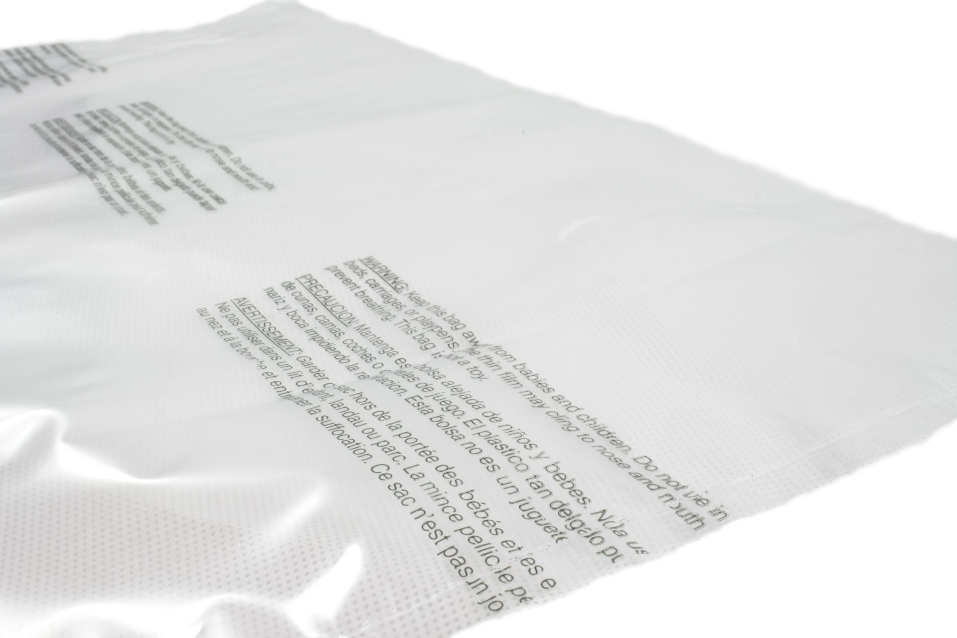 Flap bags with warning text & recycled content mit Warntext